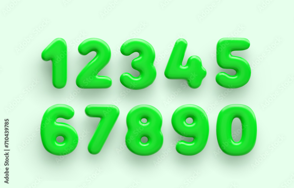 3D Green number 1,2,3,4,5,6,7,8,9 and null with a glossy surface on a light background . 3D Green number 1,2,3,4,5,6,7,8,9 and null with a glossy surface on a light background .