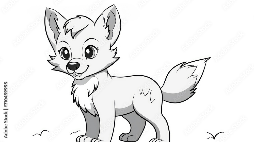 Drawing for children's coloring book cute fox. Illustration winter line on white background