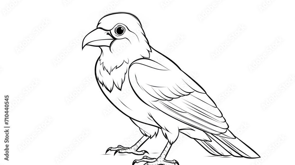 Fototapeta premium Drawing for children's coloring book cute bird. Illustration winter line on white background