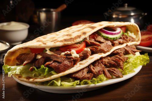 Turkish kebab doner, lamb and salad in a wrap