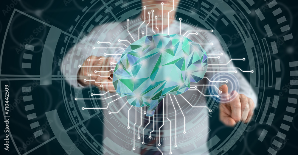 Fototapeta premium Man touching an artificial intelligence concept