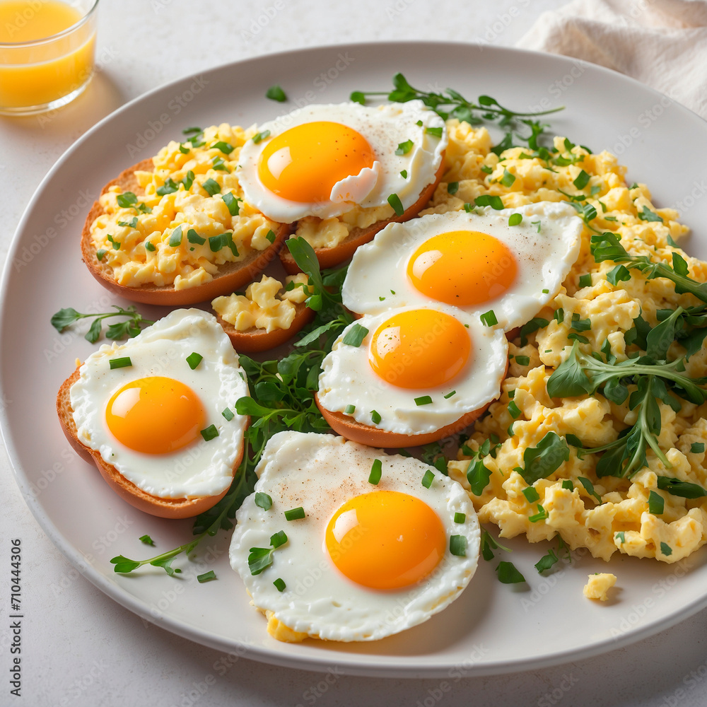 scrambled eggs on a plate, generated by AI scrambled eggs on a plate, generated by AI