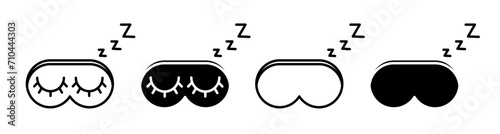 Night Eyemask Line Icon. Restful Sleep Cover Icon in Black and White Color. photo