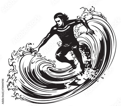 Surfer sport logo sketch hand drawn in graphics Vector illustration