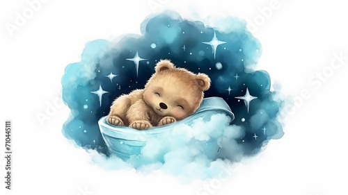 bear watercolor drawing sleeping on a cloud lullaby.