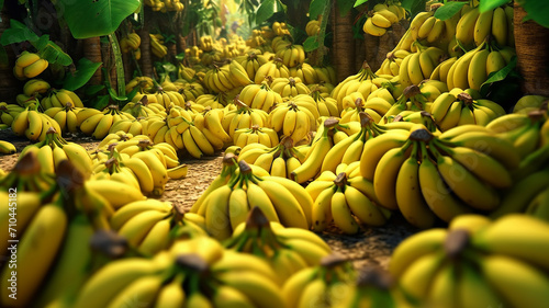 lots of yellow ripe harvested bananas background.