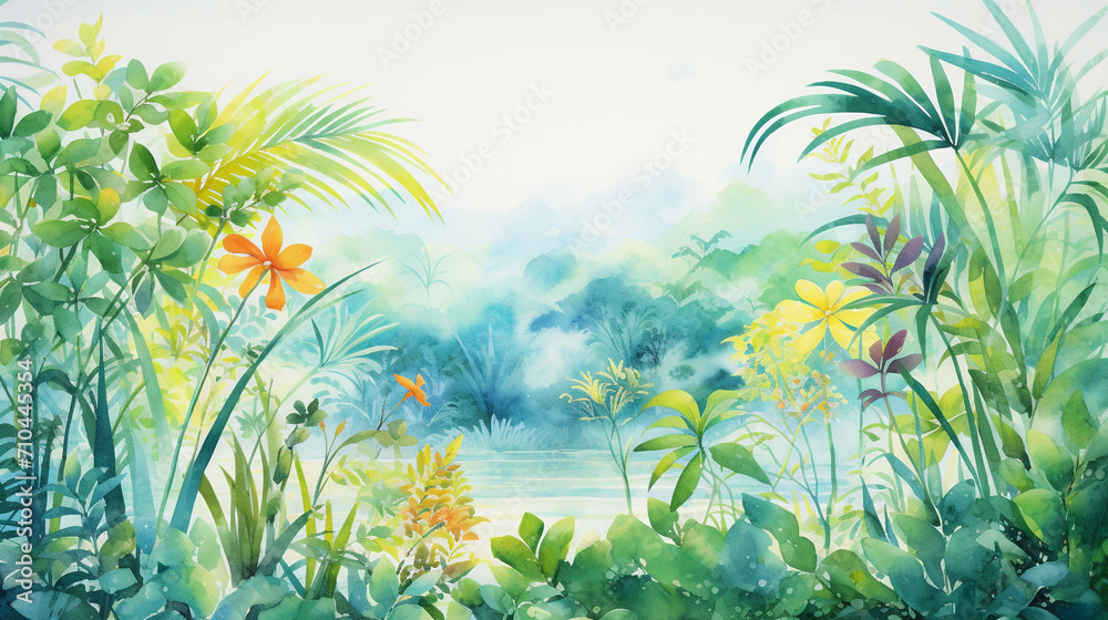 Image of the atmosphere in the forest created with watercolors.