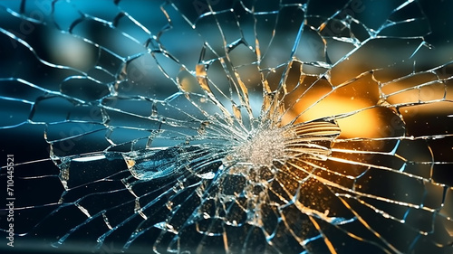 car glass broken in cracks abstract background. photo