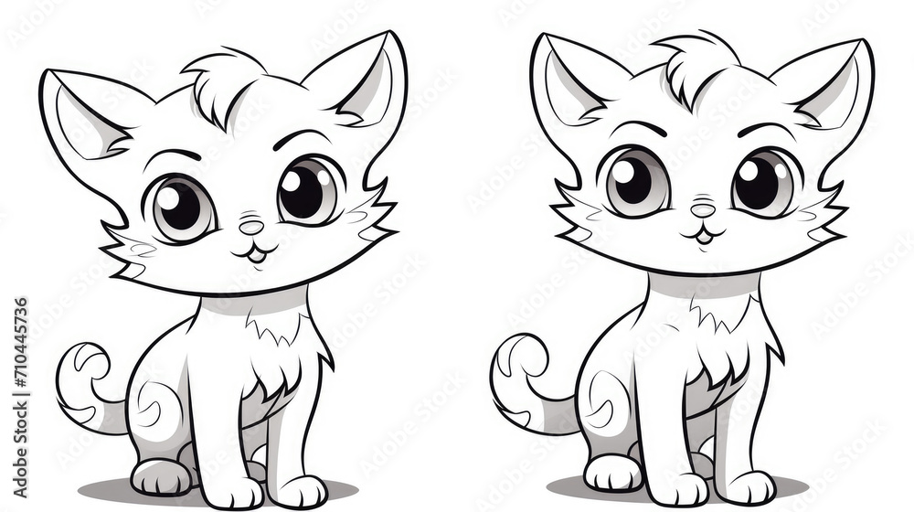 Obraz premium Drawing for children's coloring book cute cat. Illustration black line on white background