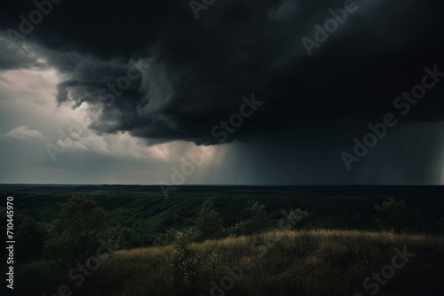 Atmospheric Drama: Majestic Storm Clouds Gathering in a Spellbinding Display of Nature's Power. Perfect for Adding Depth to Your Creative Projects and Conveying the Intensity of Weather Phenomena. © Raccoon Stock AI