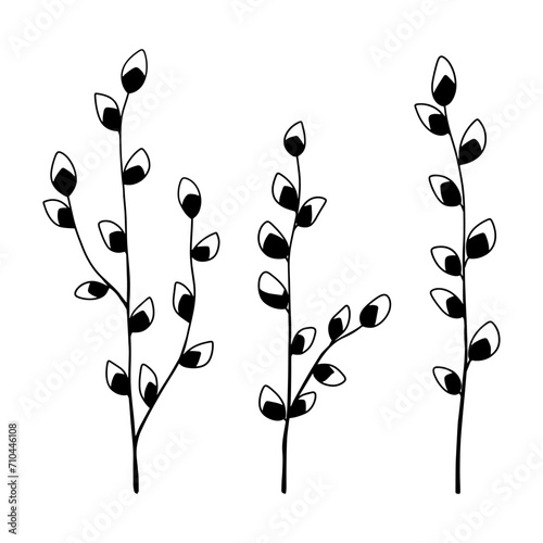 Set twigs with leaves, spring flowers. Perfect for cards, logo, decorations, invitations, cosmetic designs.