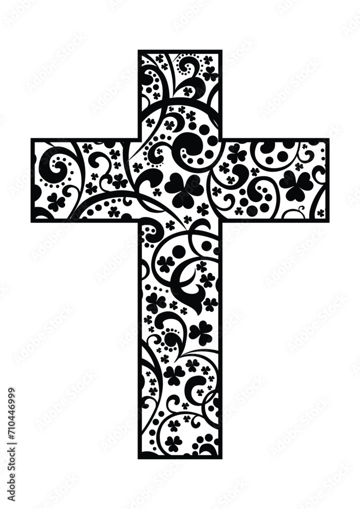 Flat design of black Christian cross. Christian Symbol design element isolated on White background. Simple Christian cross sign.  Illustration