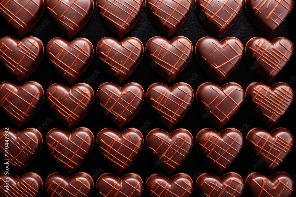 Obraz premium Rows of the chocolates in the shape of heart