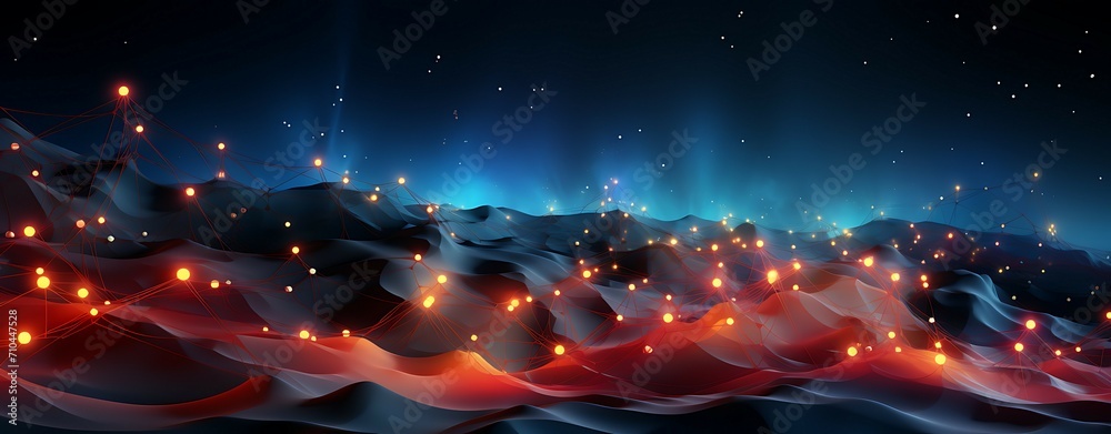 Abstract background of glowing blue mesh or interwoven lines on a dark background - obrazy, fototapety, plakaty 
