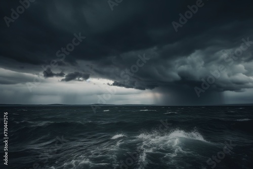 Atmospheric Drama: Majestic Storm Clouds Gathering in a Spellbinding Display of Nature's Power. Perfect for Adding Depth to Your Creative Projects and Conveying the Intensity of Weather Phenomena. © Raccoon Stock AI