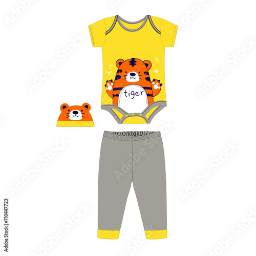 boys bodysuit with pant little tiger with cap print