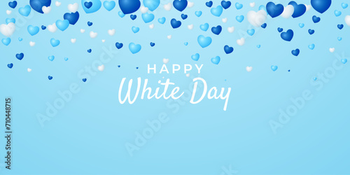 Happy White Day background with blue and white hearts. Vector illustration.