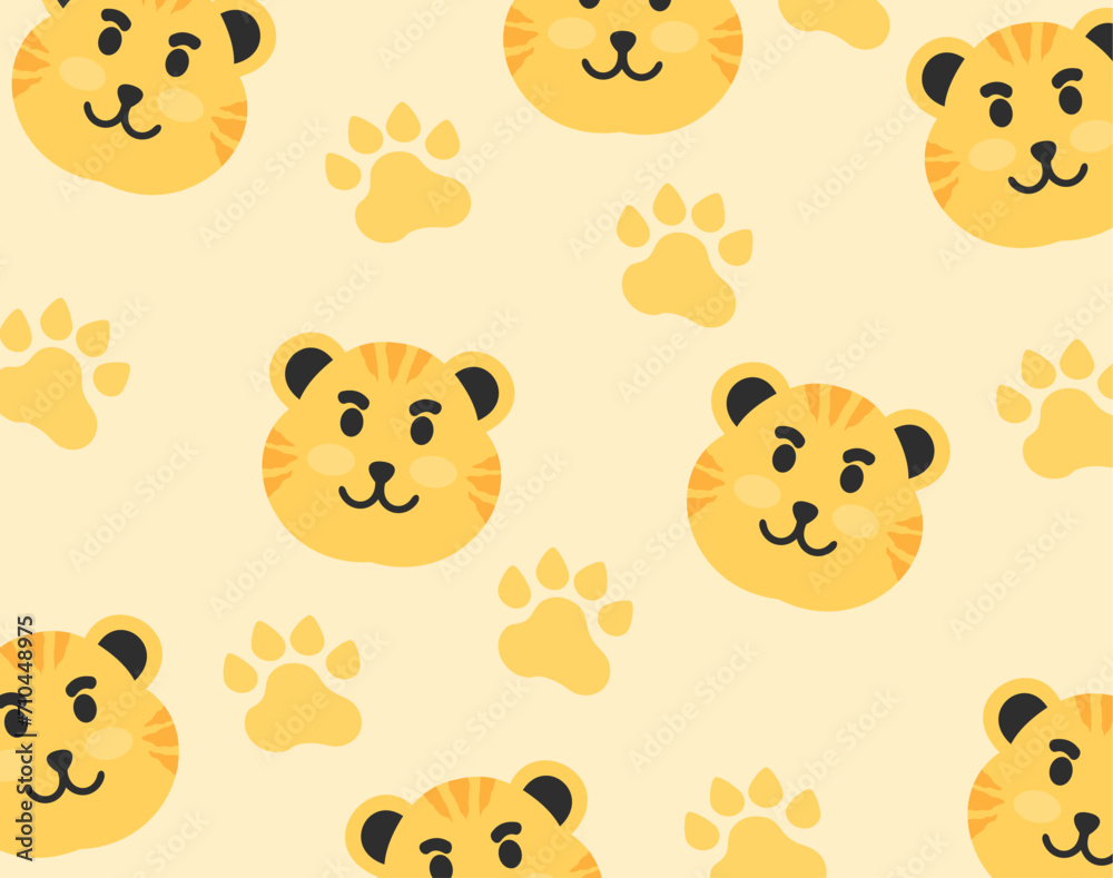 Cute tiger theme seamless pattern, suitable for fabric motifs, pillows, blankets, and others Cute tiger theme seamless pattern, suitable for fabric motifs, pillows, blankets, and others