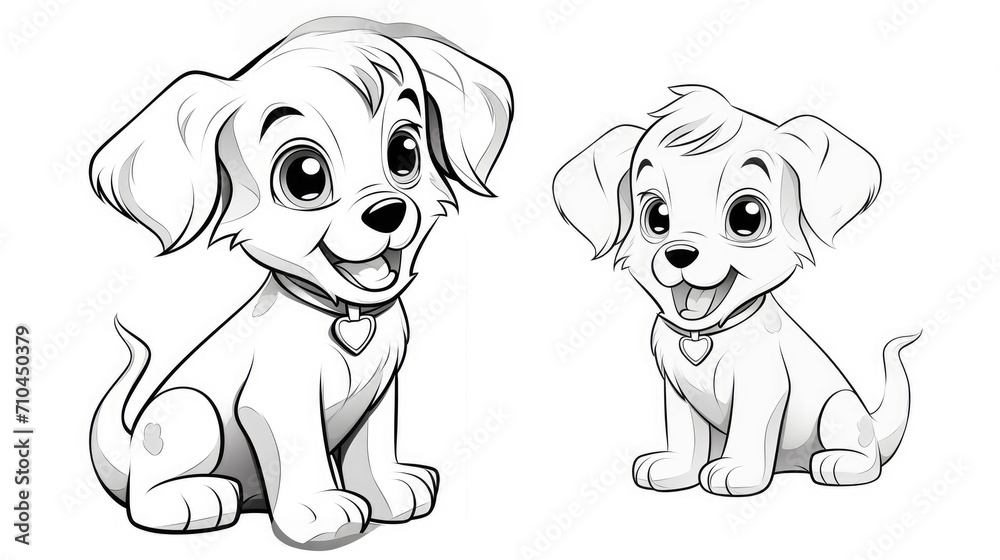 Fototapeta premium Drawing for children's coloring book cute dog. Illustration black line on white background