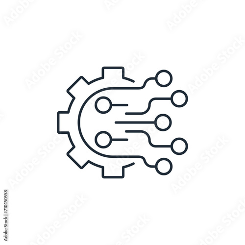 Monitoring and control of the mechanism. Electronic autonomous automated system.Vector linear icon isolated on white background.