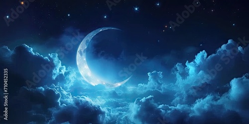 Celestial elegance. Captivating moon night sky with stars clouds and touch of mystical blue perfect for portraying beauty of astronomy and dreams photo