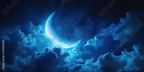 Fototapeta Naklejka Na Ścianę i Meble -  Celestial elegance. Captivating moon night sky with stars clouds and touch of mystical blue perfect for portraying beauty of astronomy and dreams
