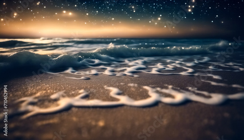 Incanto Notturno- Mareggiata su Spiaggia Sabbiosa sotto un Cielo Stellato photo