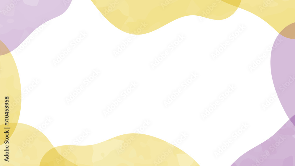 水彩の流体シェイプのフレーム　流動体・液体の抽象的なゆるいフレーム　紫　黄色　16;9