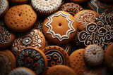 Ginger cookies with ornament as decoration, background texture