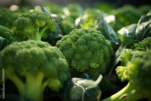 Close-up of fresh green broccoli with water droplets on it. Healthy eating concept