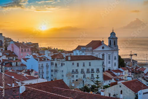 Lisbon Portugal sunrise city skyline at Lisbon Alfama district