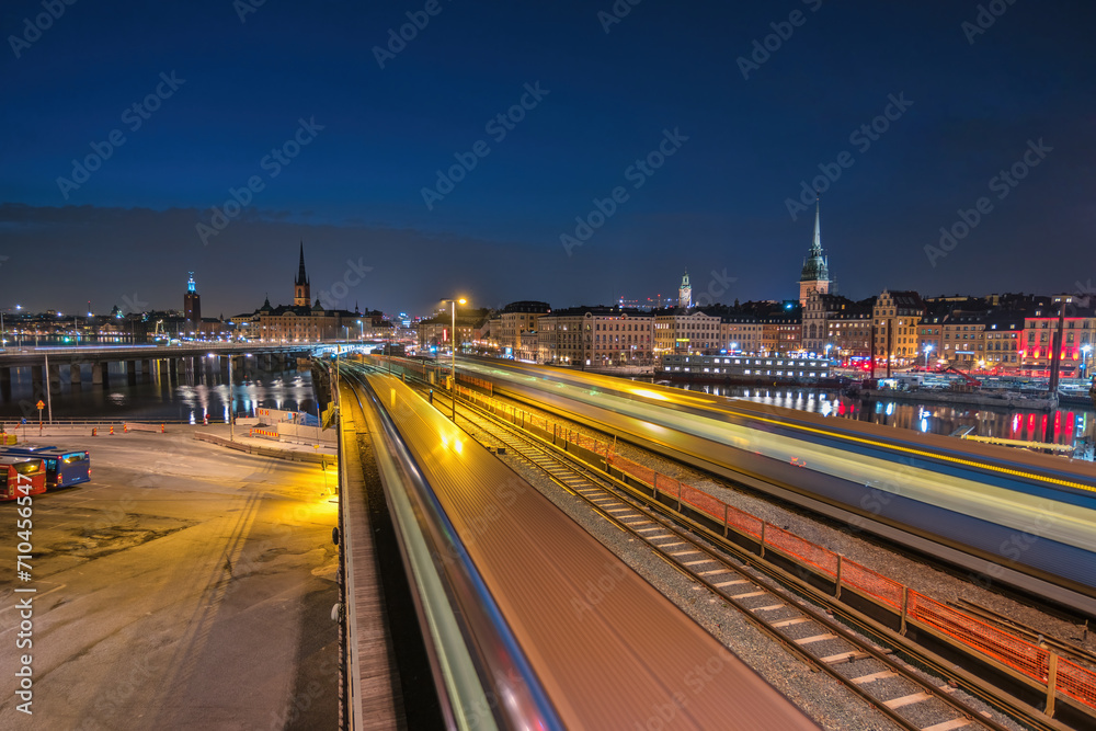 Stockholm Sweden, night city skyline at Stockholm City Hall and Gamla Stan