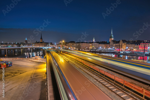 Stockholm Sweden, night city skyline at Stockholm City Hall and Gamla Stan