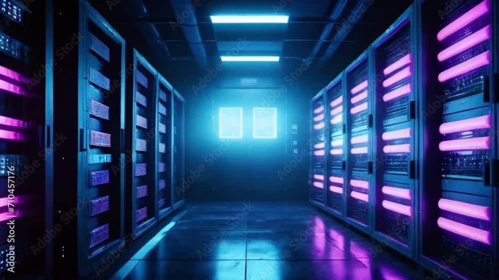 Modern server room background. Network Technology and cloud computing background. AI generated loop. Modern server room background. Network Technology and cloud computing background. AI generated loop.