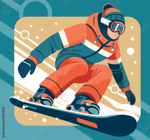 poster with a snowboarder in a flat style