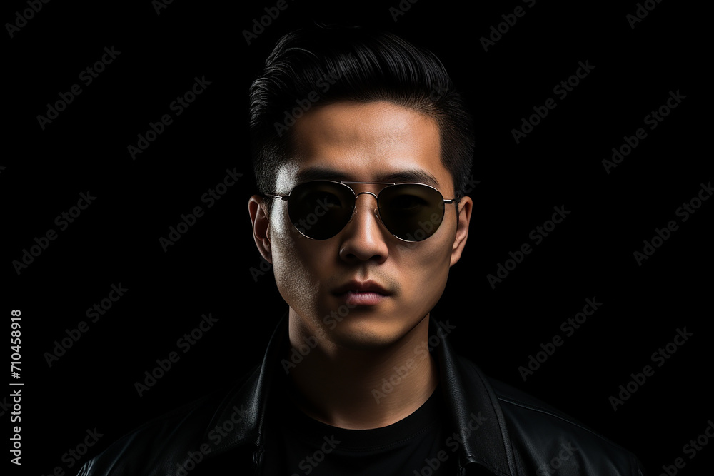 portrait of asian handsom man in sunglassess on colour background portrait of asian handsom man in sunglassess on colour background