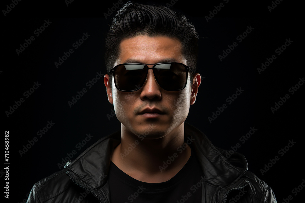 portrait of asian handsom man in sunglassess on colour background portrait of asian handsom man in sunglassess on colour background