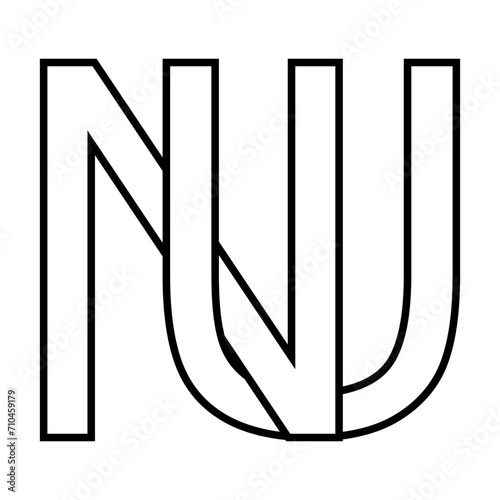 Logo sign nu, un icon double letters logotype n u