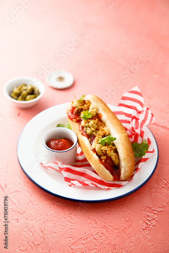 Traditional hot dog with pickles