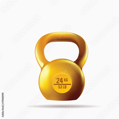 Vector illustration of a golden sports kettlebell. Sports instrument isolated from a white background. Suitable for advertising sports competitions or for games dedicated to heavy sports.
