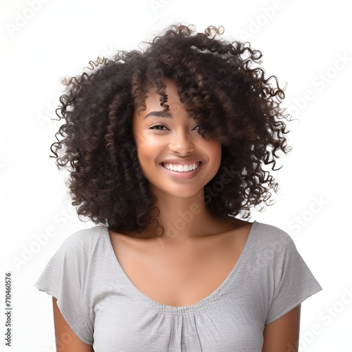young happy black woman posing and looking in camera,white background