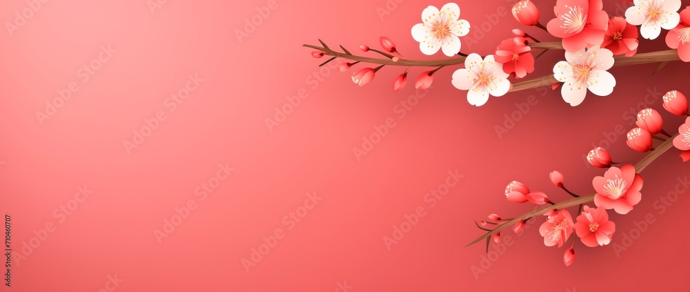 chinese lunar new year greeting card with red and yellow flowers, copy space for text, background wallpaper banner chinese lunar new year greeting card with red and yellow flowers, copy space for text, background wallpaper banner