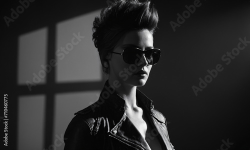 Black&White woman with mohawk stylish portrait photo