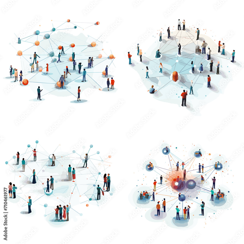 Virtual Networking Event People Connecting .simple isolated line styled vector illustration