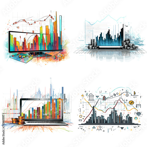 Online Stock Trading Stock Chart and Trading Symbols .simple isolated line styled vector illustration