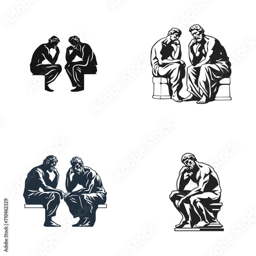 Philosophy Discussion Thinker Statue .simple isolated line styled vector illustration