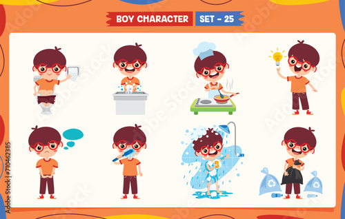 Cartoon Boy Doing Various Activities