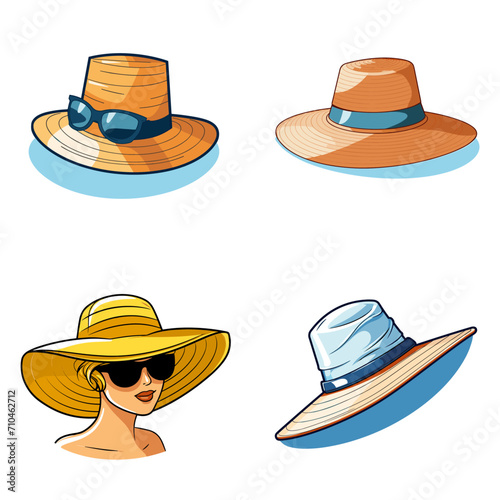 Sun Protection Sunscreen and Sun Hat .simple isolated line styled vector illustration