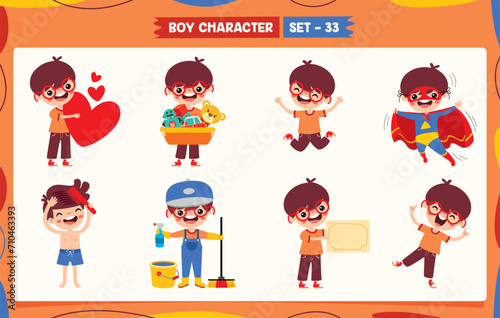 Cartoon Boy Doing Various Activities