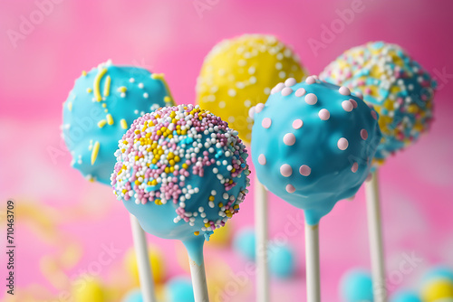 Brightly colored cake pops on a colorful background